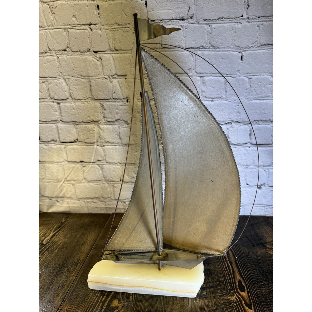 Vintage Signed John DeMott Art Metal Sailboat 17" Onyx Collectible 1975 boat - Picture 5 of 16